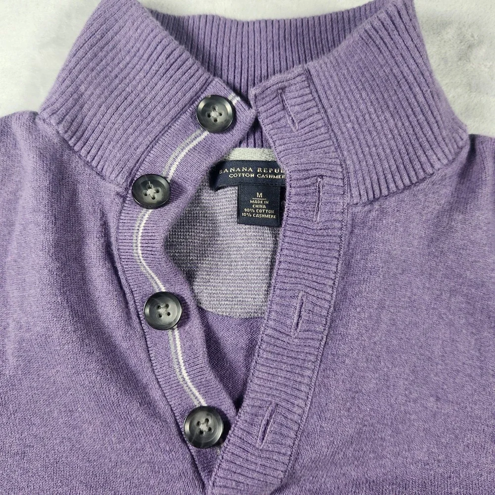 Banana Republic Sweater Mens‎ Medium Purple Cotton Cashmere Henley Pullover